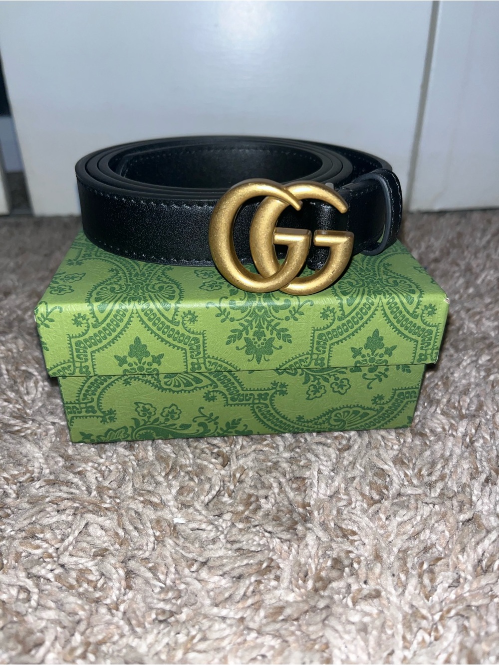 Gucci Black Leather Belt with Gold Double G Buckle